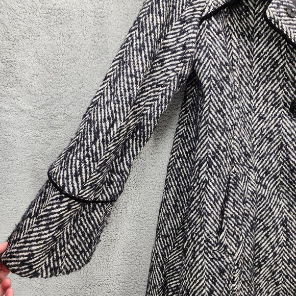 Hawke & Co Women's Size 14 Black White Herringbone Wool Blend Snap Jacket Coat - Picture 6 of 13